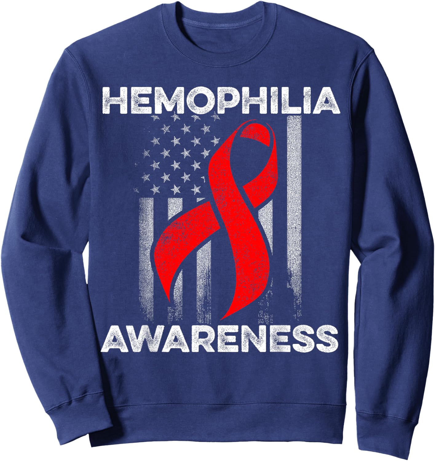 Hemophilia Awareness Survivor USA Flags Warrior Sweatshirt - Sweatshirt | Navy