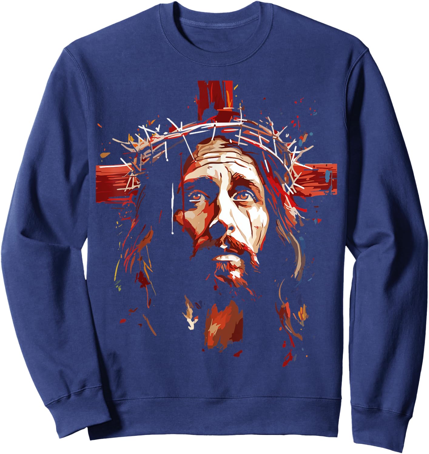 Jesus God Cross Christian Colorful Artwork Christian Faith Sweatshirt - Sweatshirt | Navy