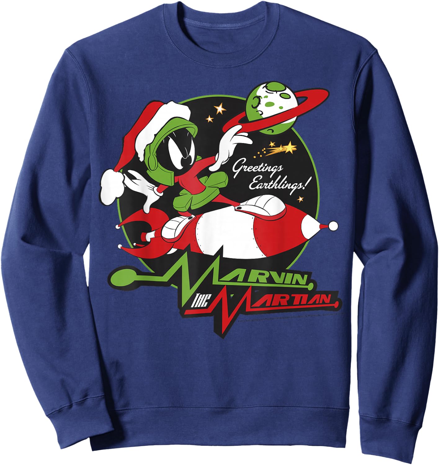 Looney Tunes Christmas Marvin The Martian Greetings Sweatshirt - Sweatshirt | Navy