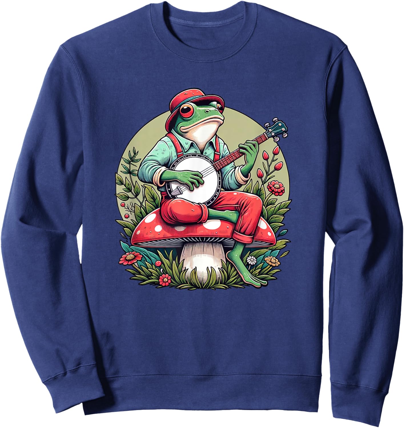 Banjo Froggy Fungi Serenade Cool Funny Frog Mystical Forest Sweatshirt - Sweatshirt | Navy