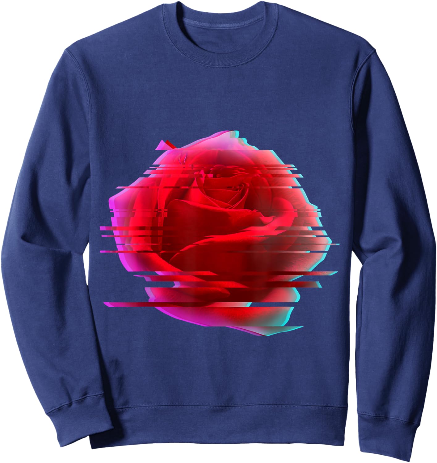 Glitch Rose Vaporwave Aesthetic Trippy Psychedelic Sweatshirt - Sweatshirt | Navy