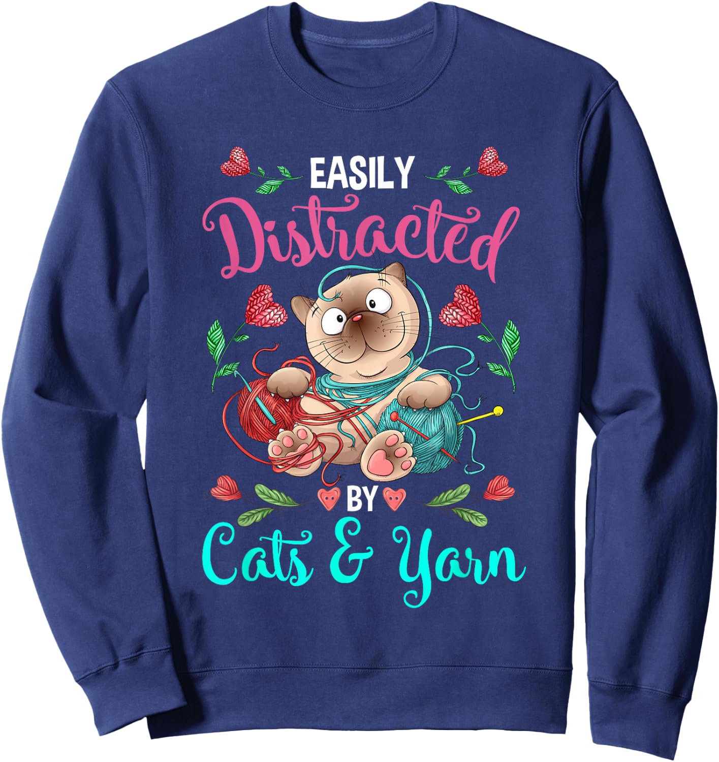 Cats and Yarn Addicted Funny Crochet Woman Sweatshirt - Sweatshirt | Navy