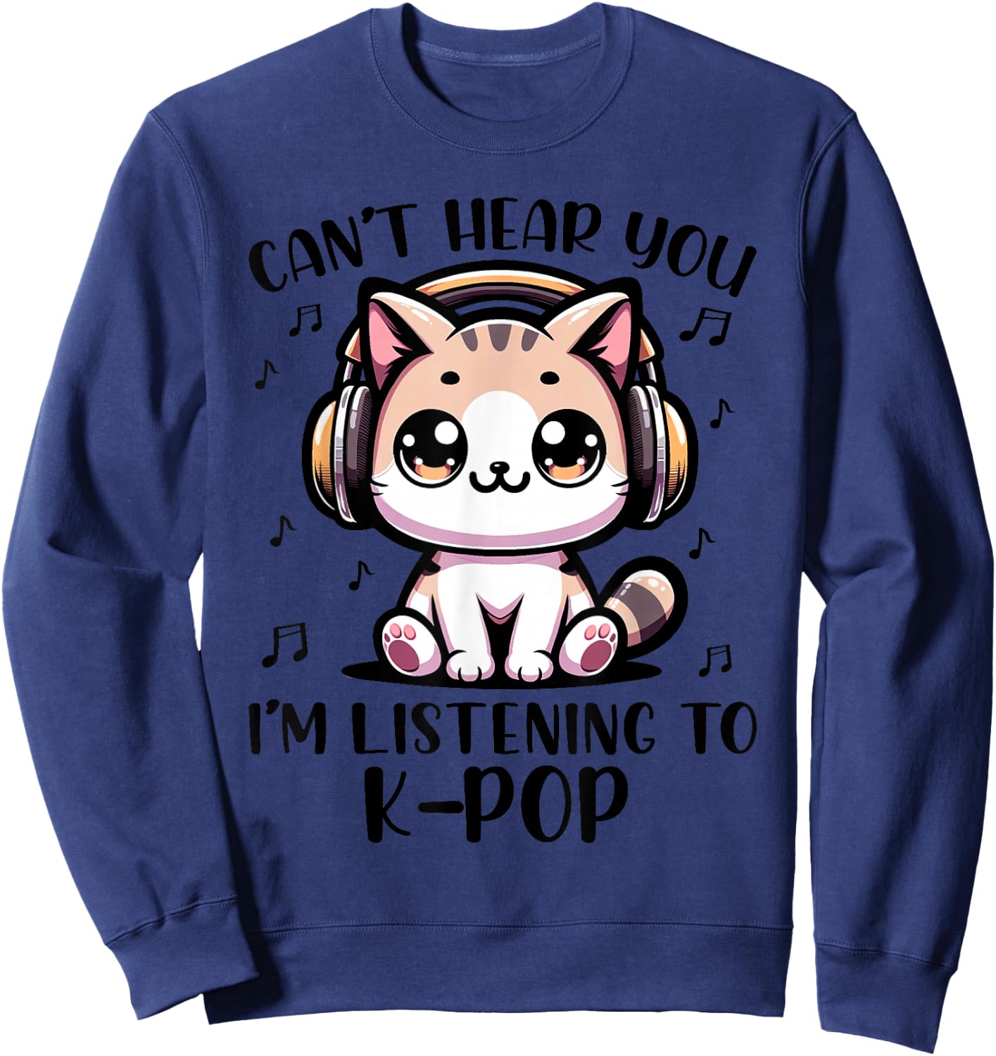 Funny Cat K-pop for Kids Teens Girls K pop Korean Pop Music Sweatshirt - Sweatshirt | Navy