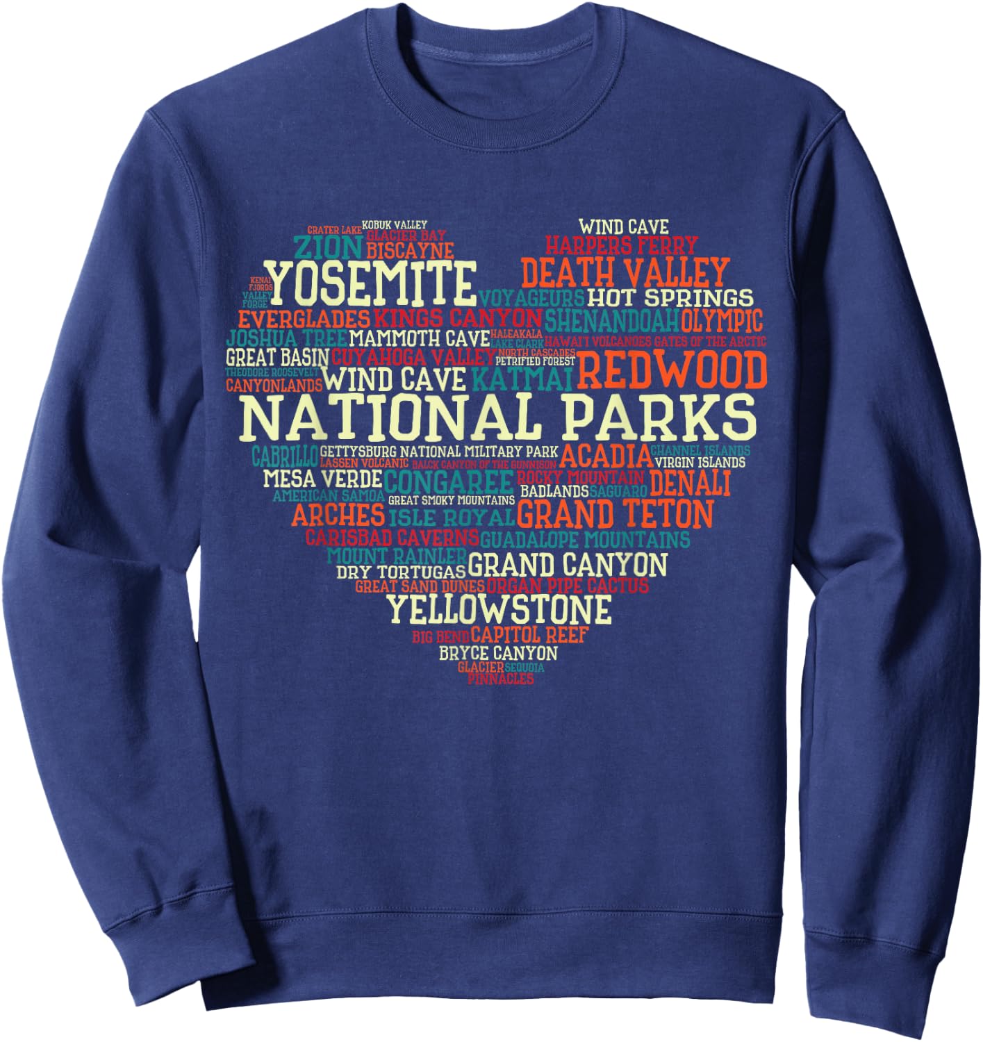 National Parks List Word Cloud heart Camping Men Women Kids Sweatshirt - Sweatshirt | Navy
