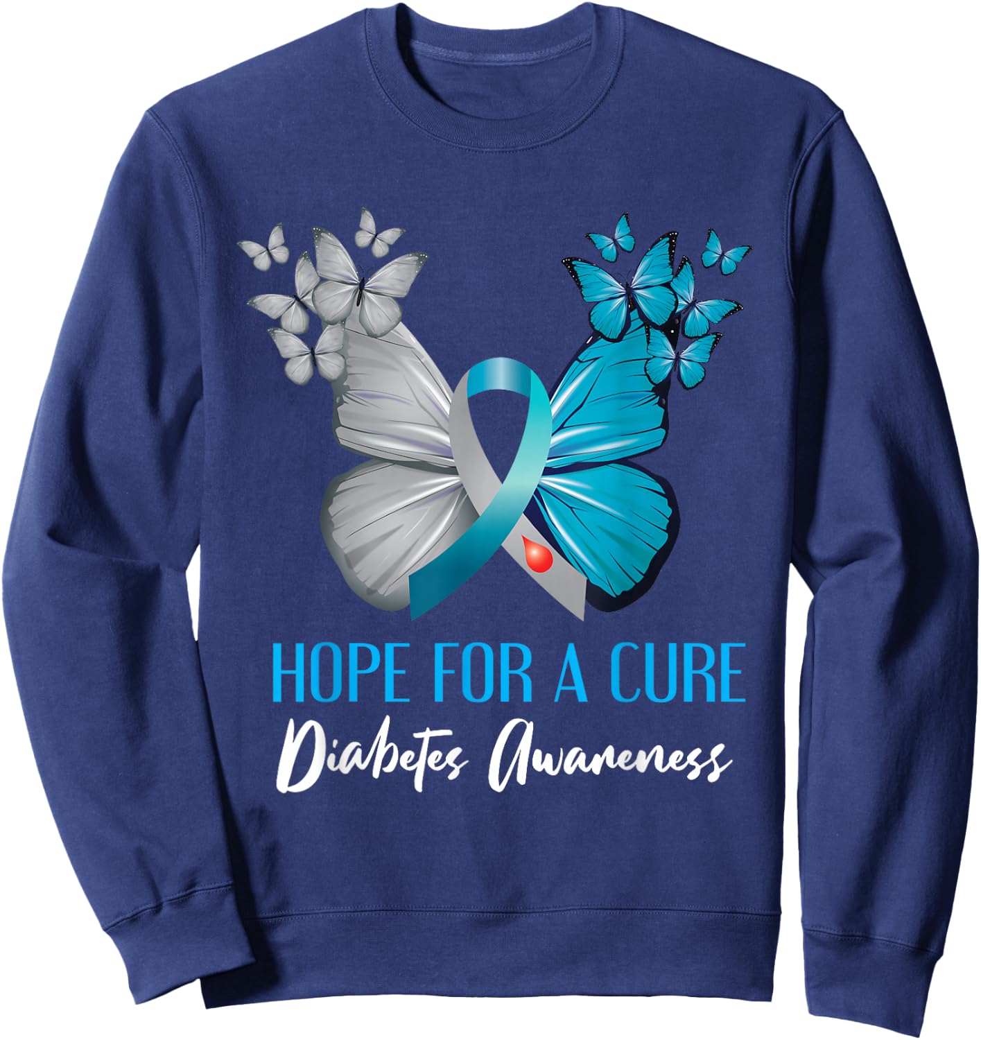 Type 1 Diabetes Awareness Hope For A Cure Mom Butterfly Sweatshirt - Sweatshirt | Navy