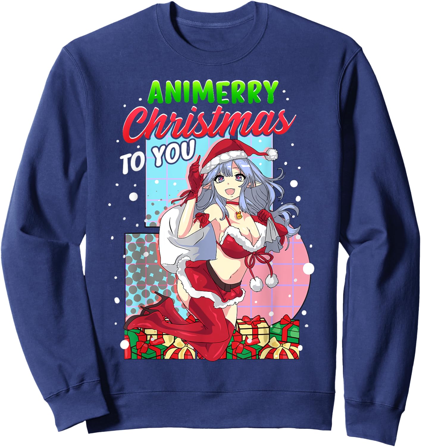 Animerry Christmas Cute Anime Girl Santa Claus Dress Costume Sweatshirt - Sweatshirt | Navy