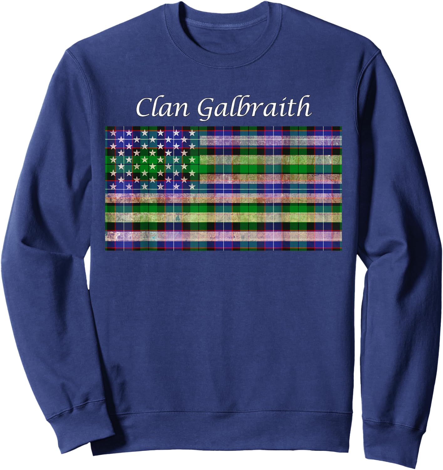 Clan Galbraith Scottish Tartan American Flag Sweatshirt - Sweatshirt | Navy