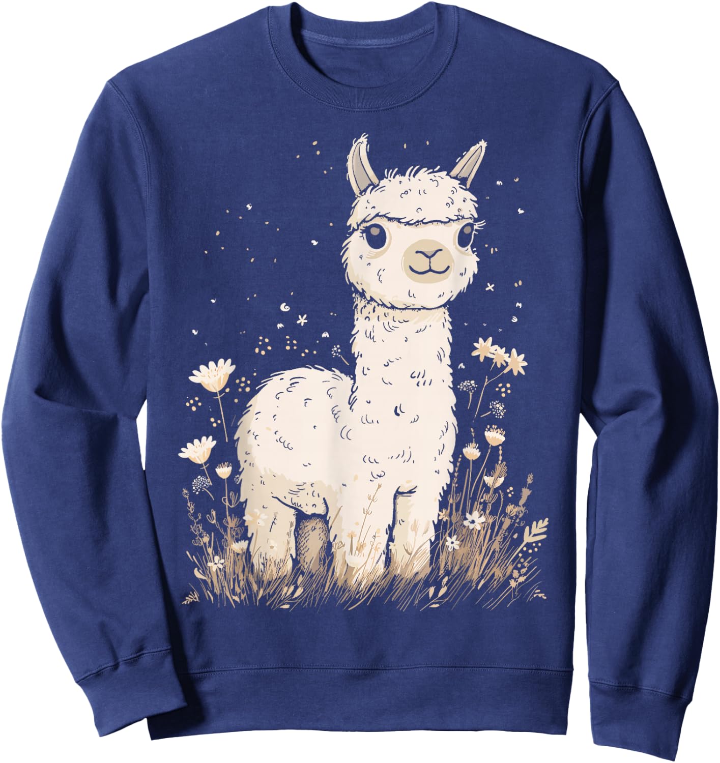Llama Alpaca Lama Flowers Cute Adorable Baby Farm Animal Sweatshirt - Sweatshirt | Navy