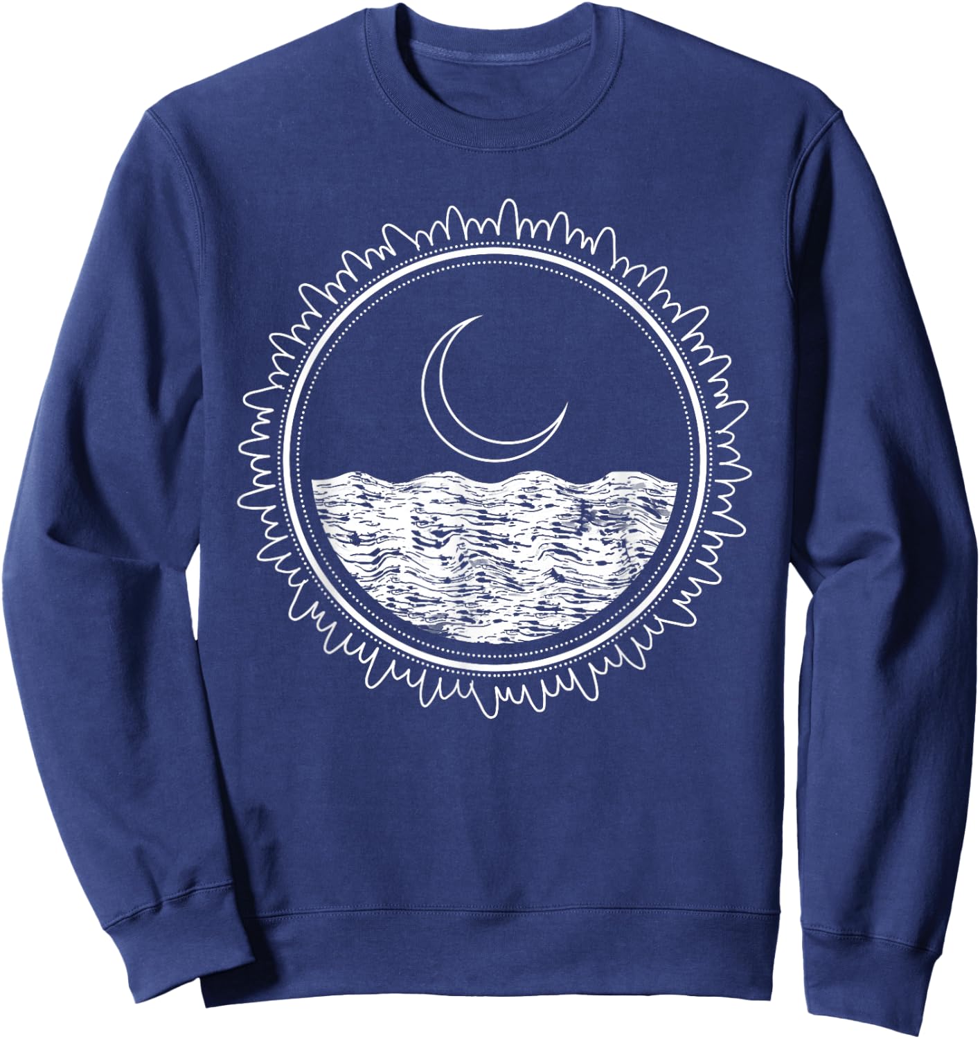 Crescent Moon Sea Night Sky Minimal Line Art Minimalist Gift Sweatshirt - Sweatshirt | Navy