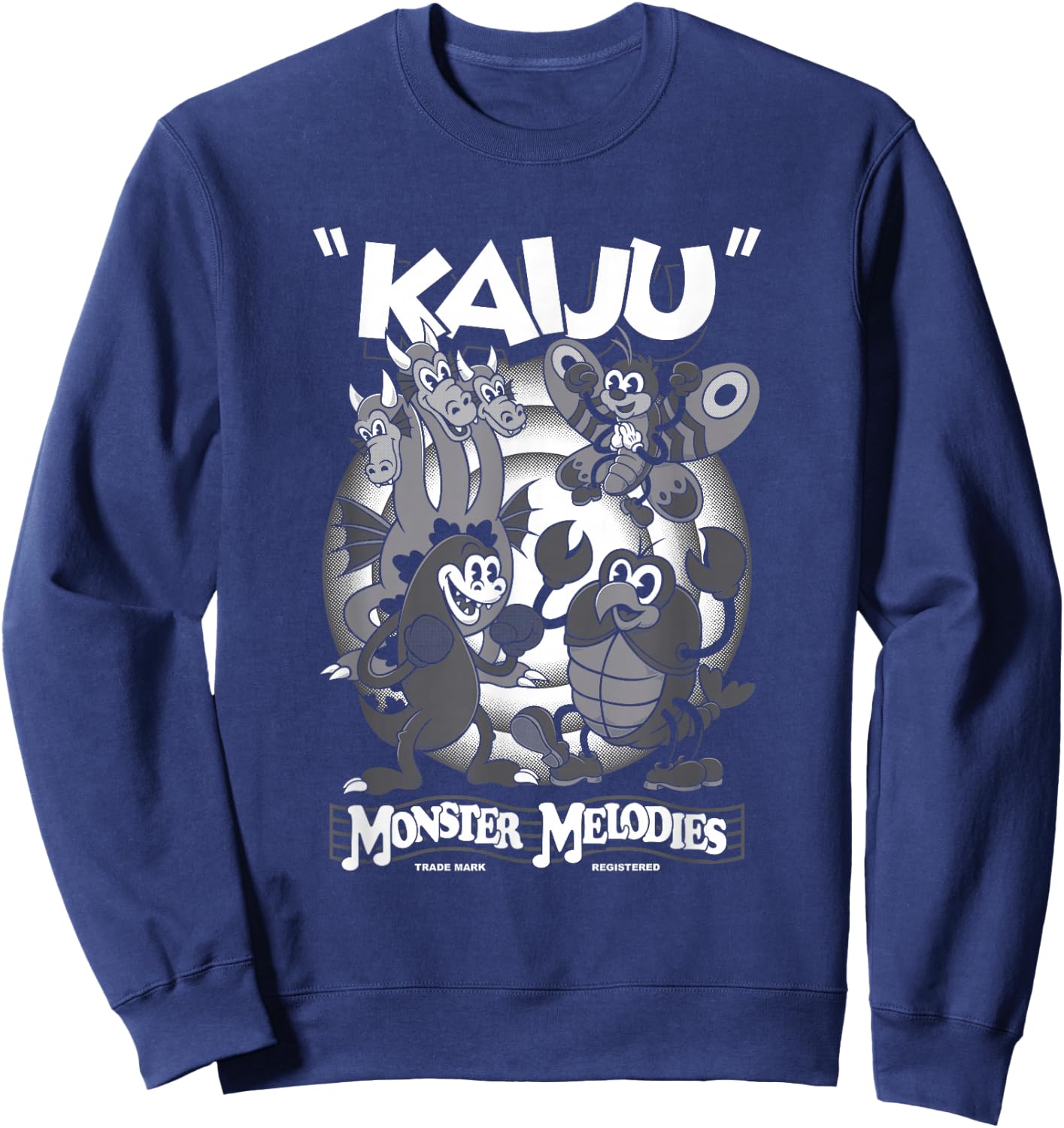 Monster Melodies - Vintage Cartoon Kaiju - Creepy Cute Goth Sweatshirt - Sweatshirt | Navy