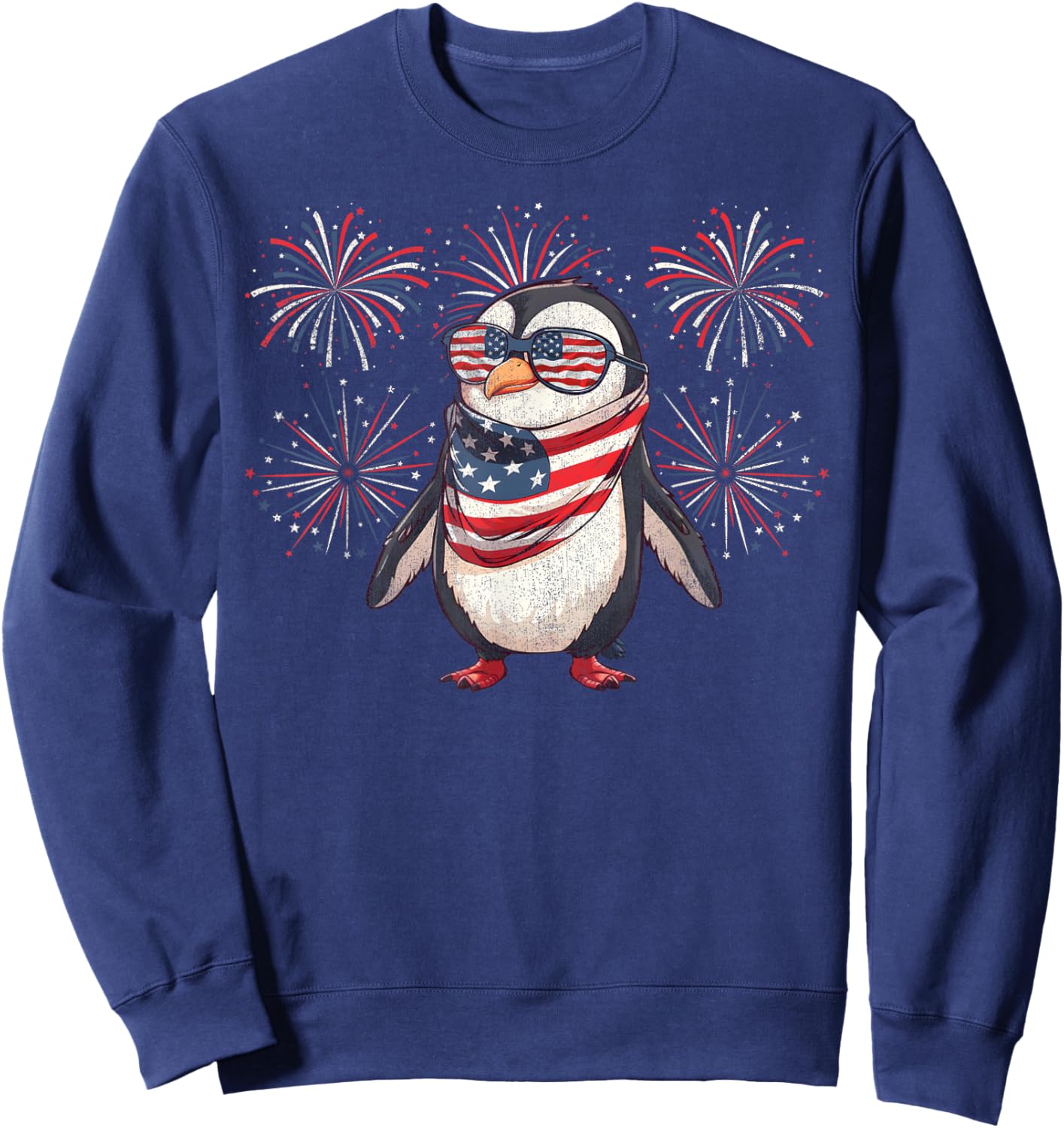 Penguin 4th Of July Sunglasses American Flag Fireworks Sweatshirt - Sweatshirt | Navy