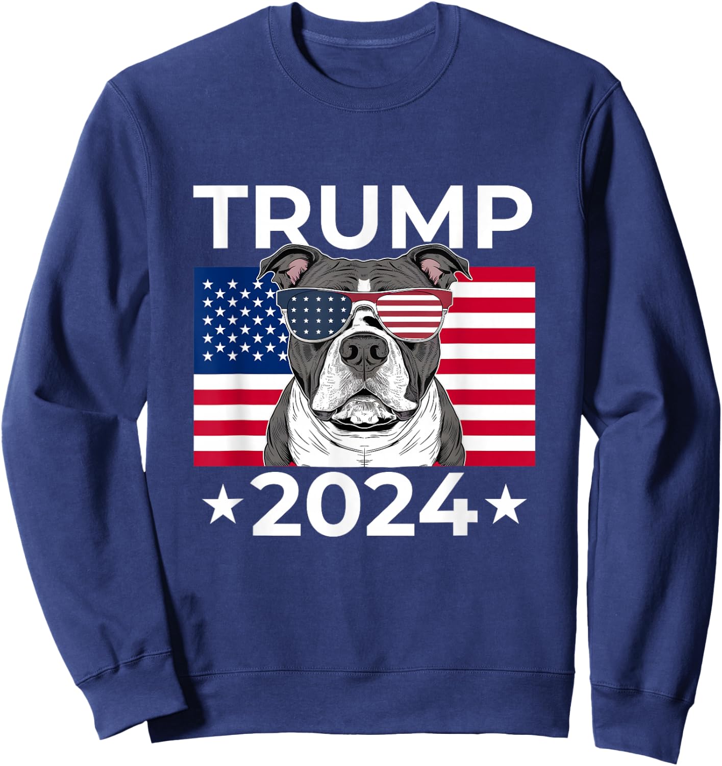US Election Vote Donald Trump 2024 Pitbull Dog USA Flag Sweatshirt - Sweatshirt | Navy