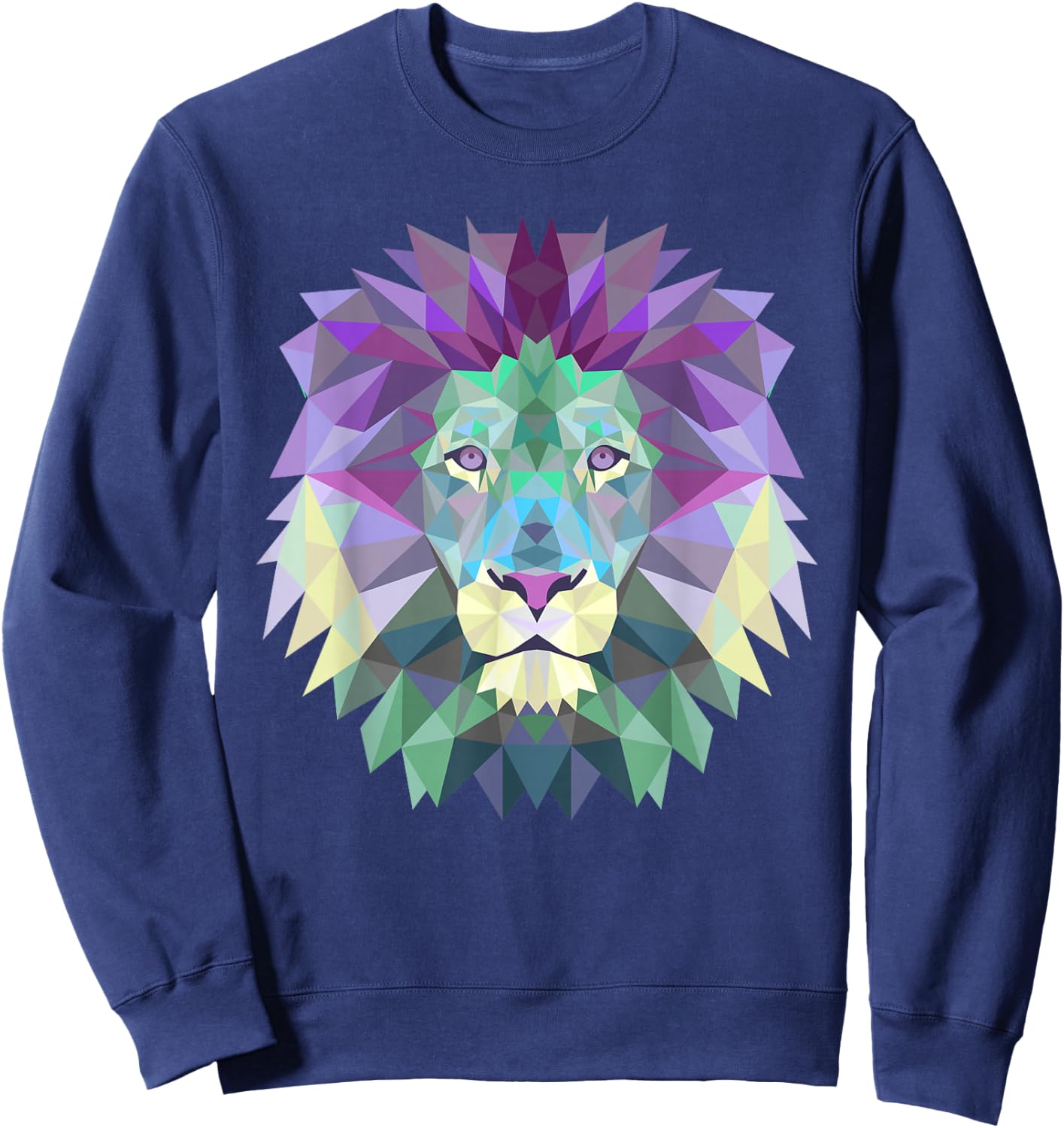 Geometric Lion Head Pastel Colors Purple Turquoise Sweatshirt - Sweatshirt | Navy