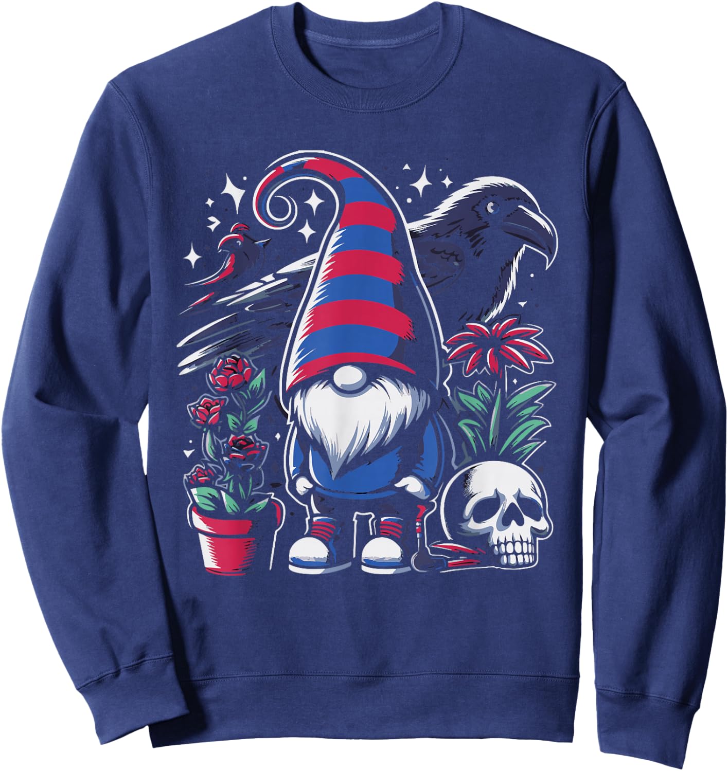 Gnome Raven Crow Bird Skull Emo Goth Gothic Punk Sweatshirt - Sweatshirt | Navy