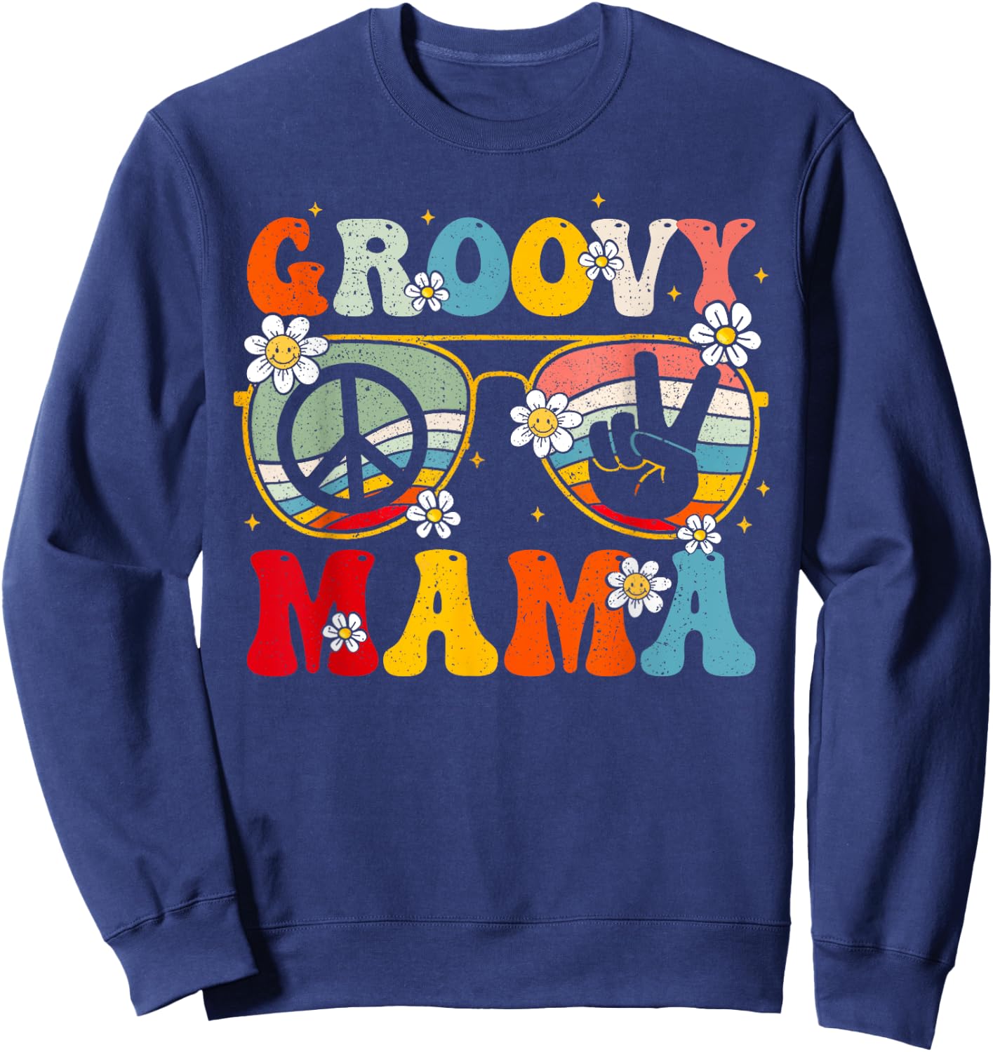 Groovy Mama Retro Matching Family 60s 70s Mom Mother's Day Sweatshirt - Sweatshirt | Navy