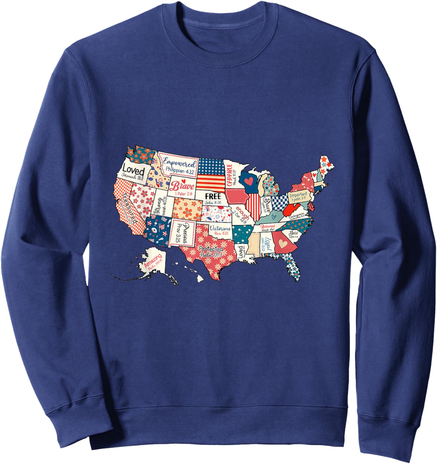 US Map Bible Verses Natural Infant Christian Faith Men Women Sweatshirt - Sweatshirt | Navy