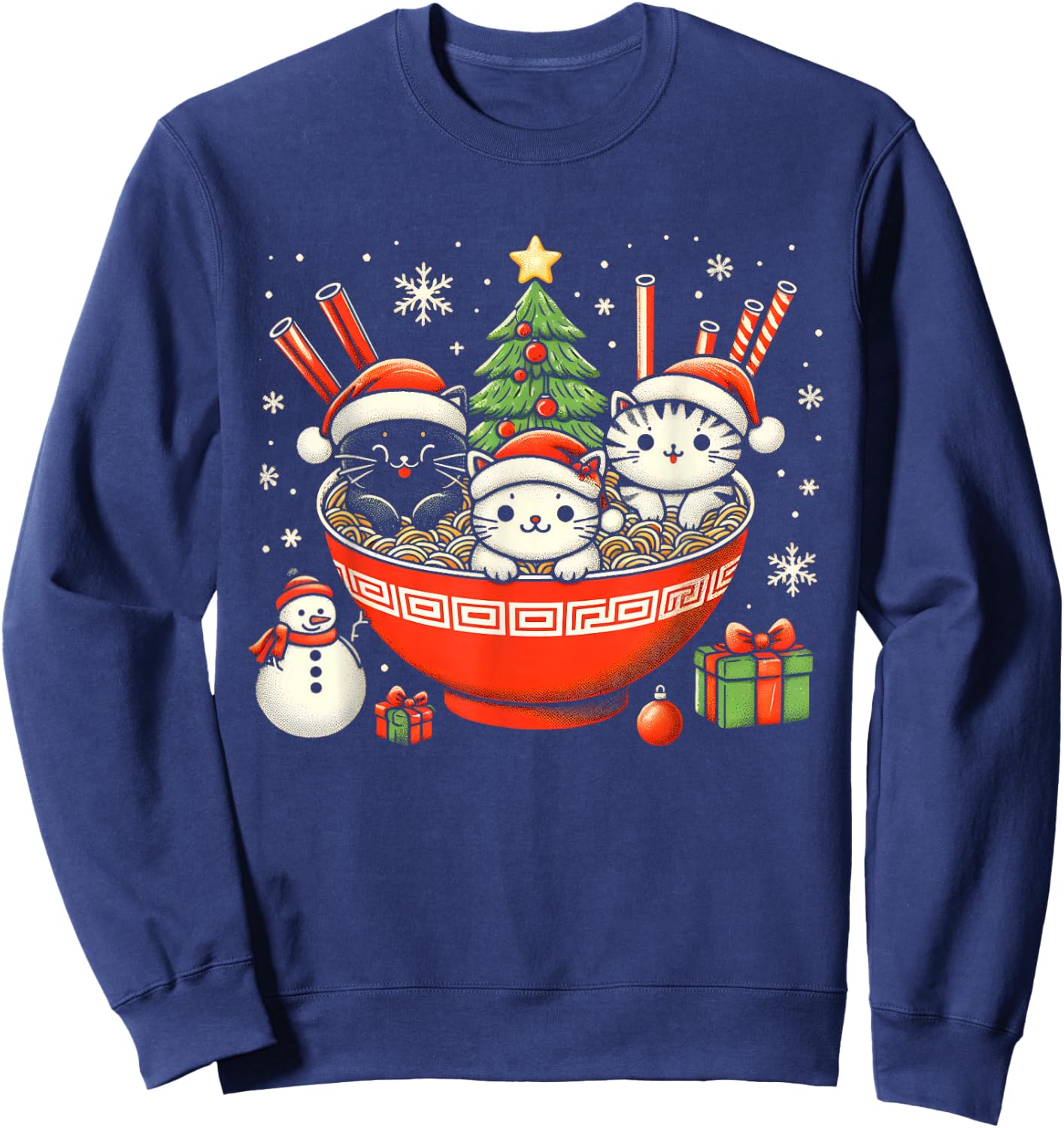 Irish Ramen Cats Cute Anime Christmas Girls Xmas Sweatshirt - Sweatshirt | Navy