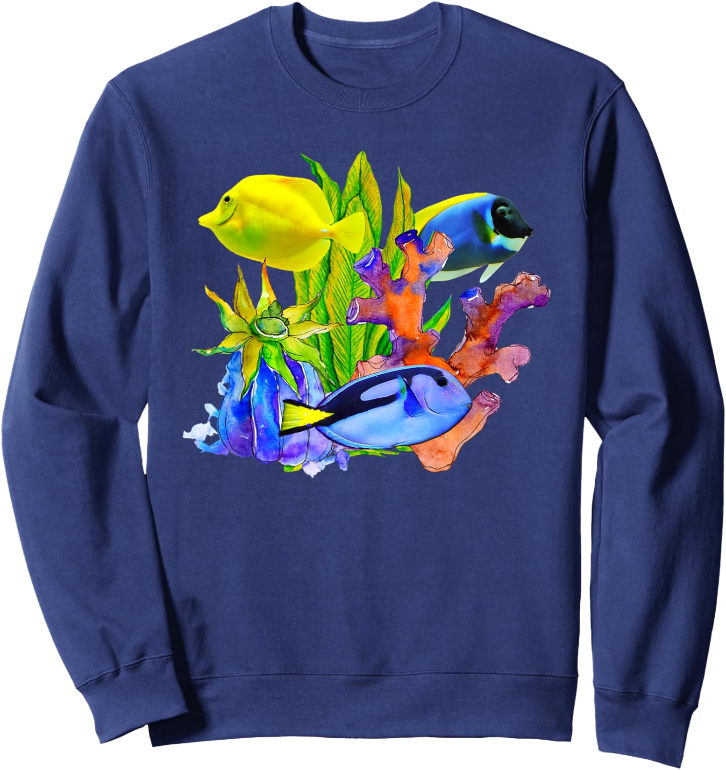 Yellow Tangs Reef Saltwater Marine Aquarium Fish Tank Gift Sweatshirt - Sweatshirt | Navy