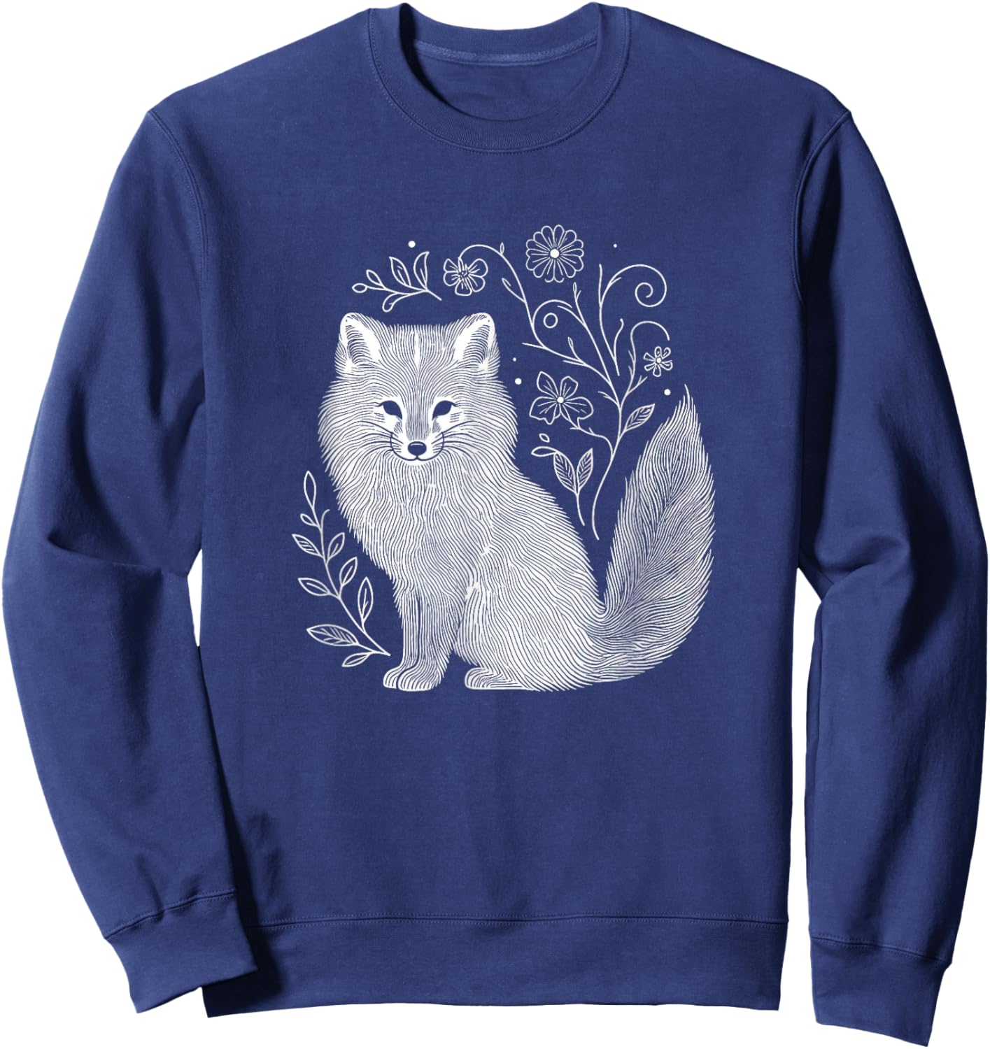Vintage Arctic Fox Flower Art Design and Men Sweatshirt - Sweatshirt | Navy