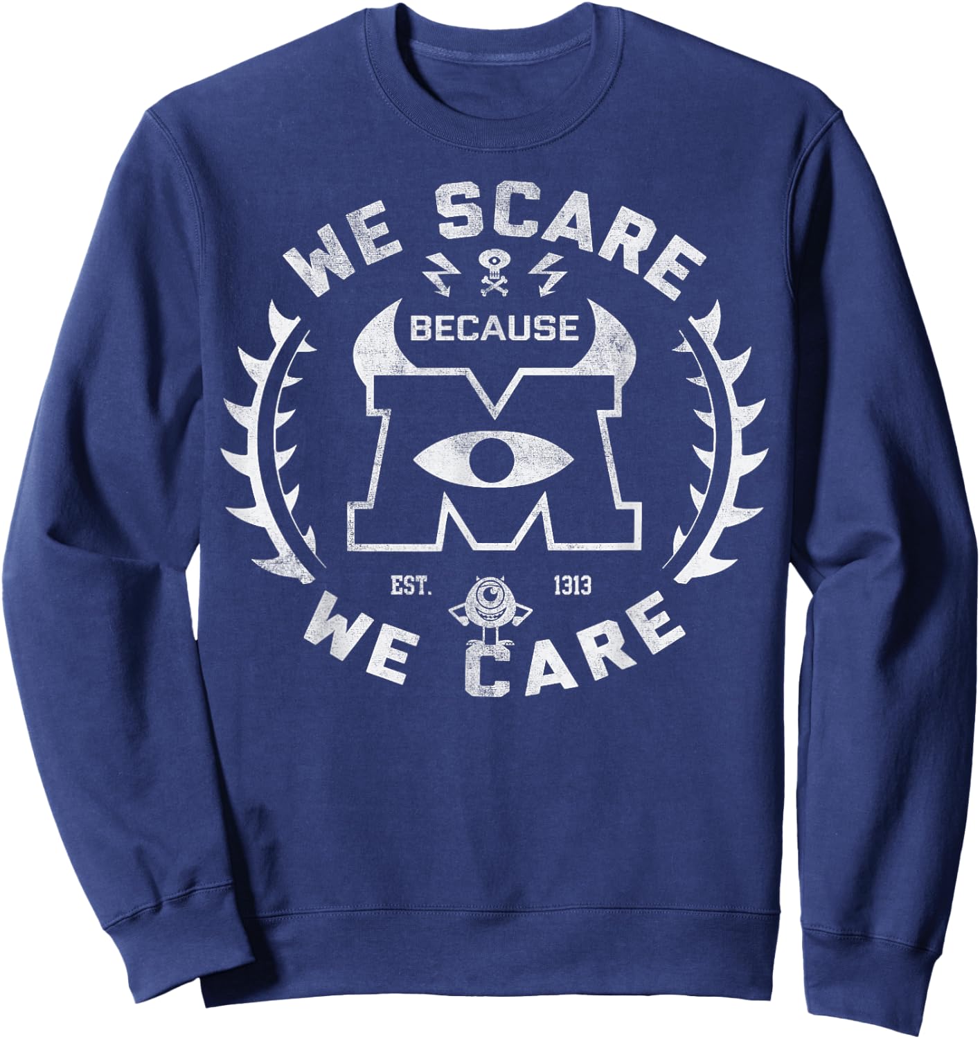 Disney Pixar Monsters Inc. We Scare Because We Care Logo Sweatshirt - Sweatshirt | Navy