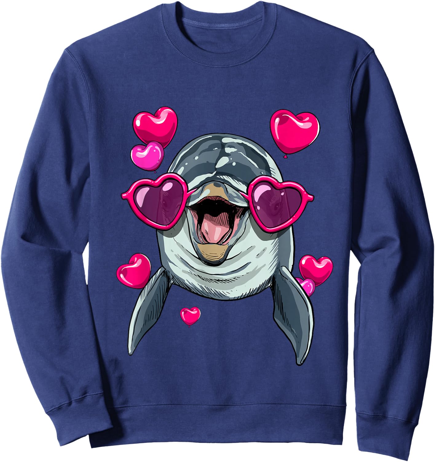 Dolphin Valentine Shirt Heart Sea Animal Whale Dolphin Lover Sweatshirt - Sweatshirt | Navy
