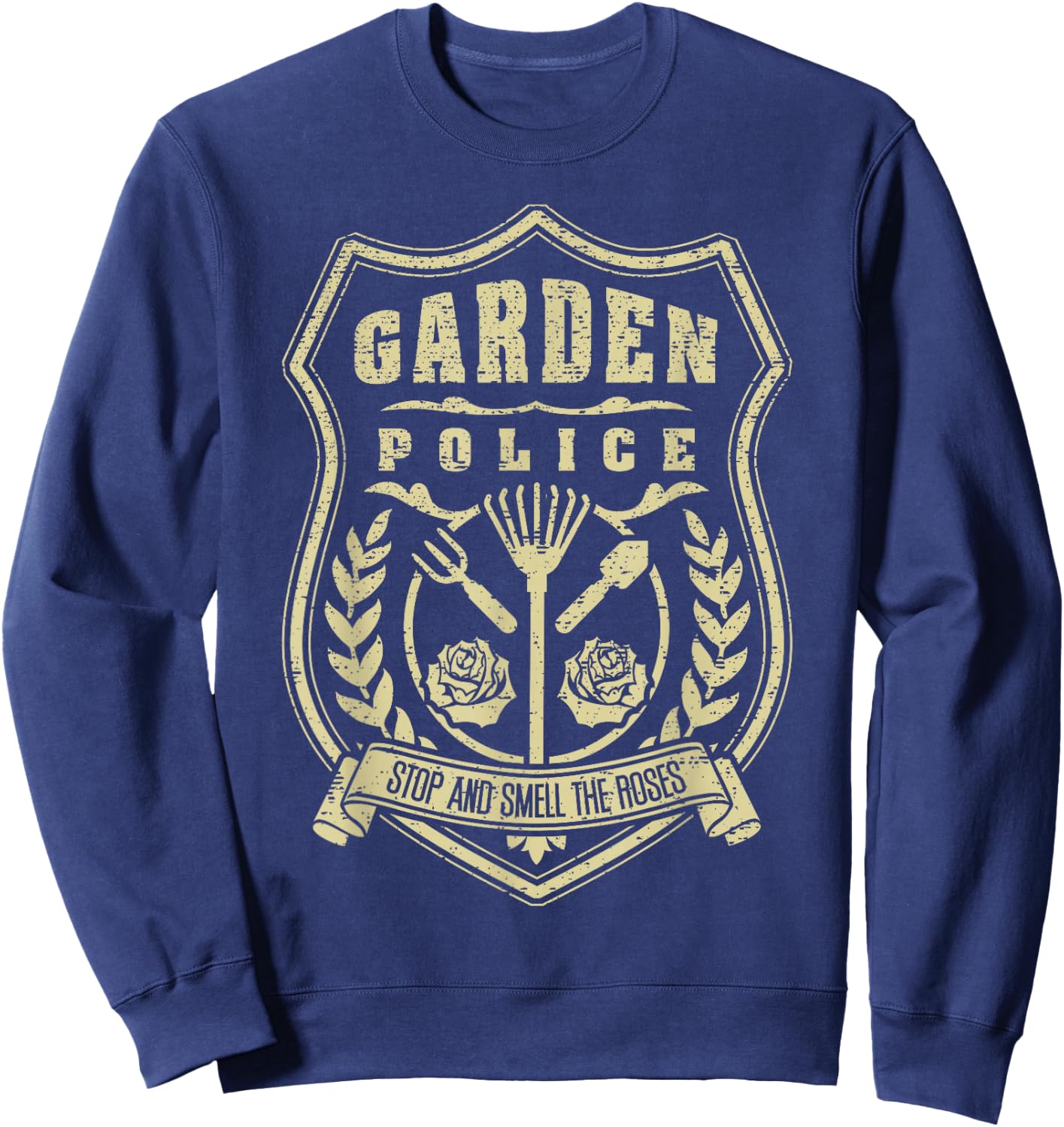 Garden Police Badge Gardener Vintage Distressed Gardening Sweatshirt - Sweatshirt | Navy