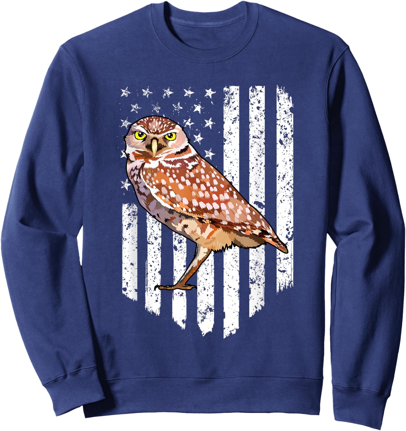 White American Flag Burrowing Owl Bird 4th Of July Women Men Sweatshirt - Sweatshirt | Navy