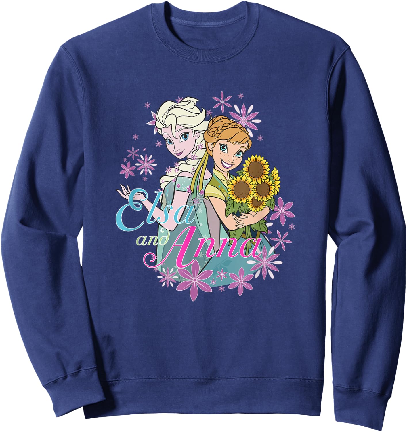 Disney Frozen Anna & Elsa Sisters Rainbow Snowflake Frame Sweatshirt - Sweatshirt | Navy