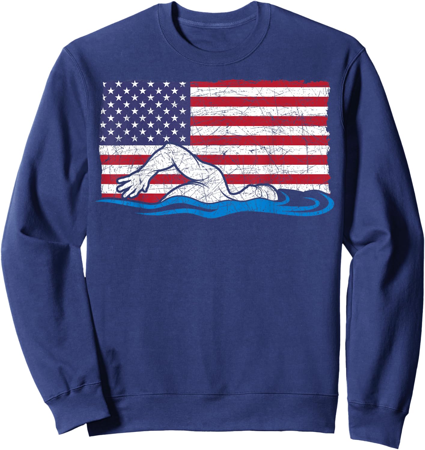 Swimming Sport Swim Practice Swimmer USA Flag Swimming Kids Men Sweatshirt - Sweatshirt | Navy