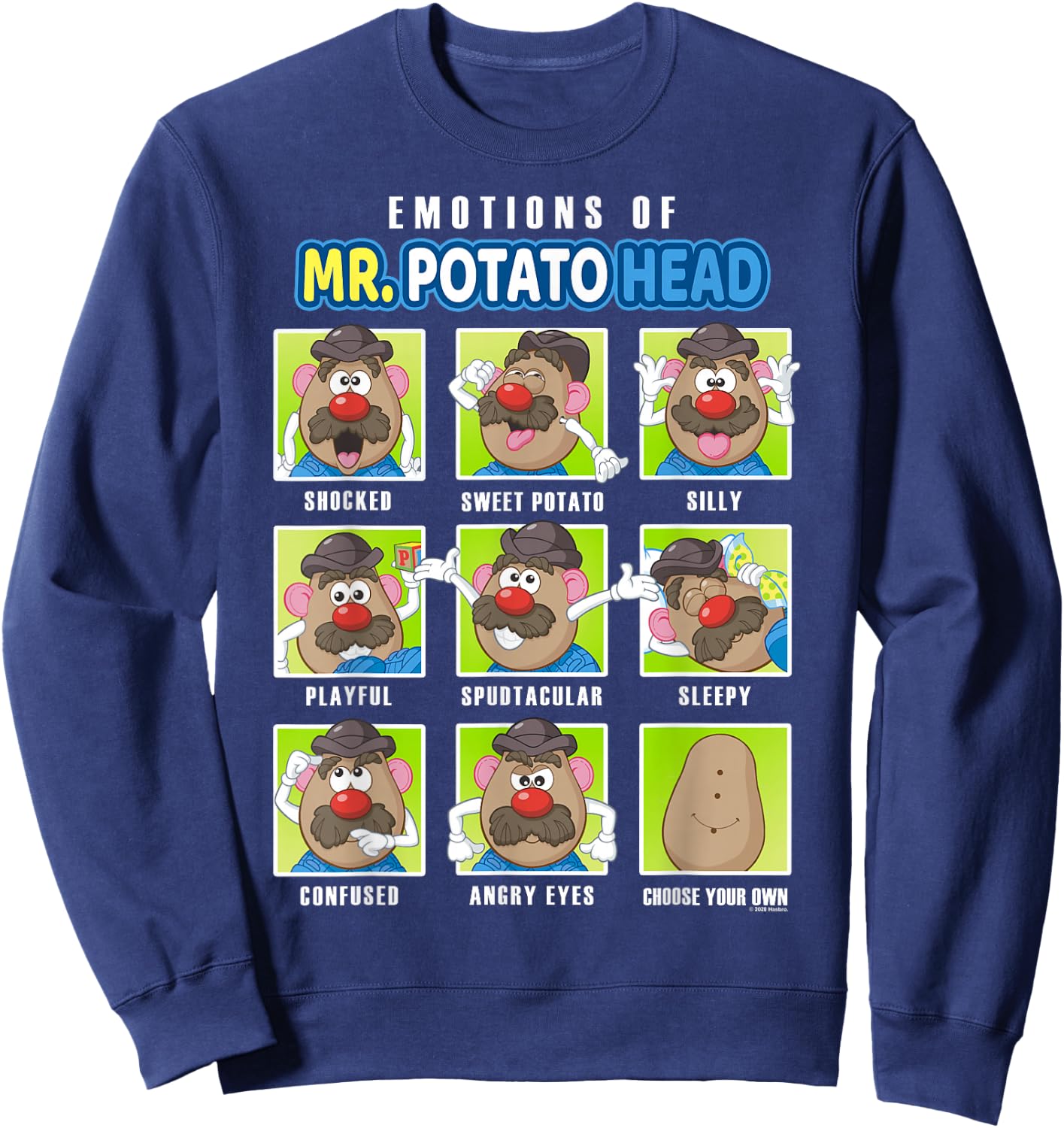 Mr. Potato Head Emotions Color Retro Box Up Faces Sweatshirt - Sweatshirt | Navy