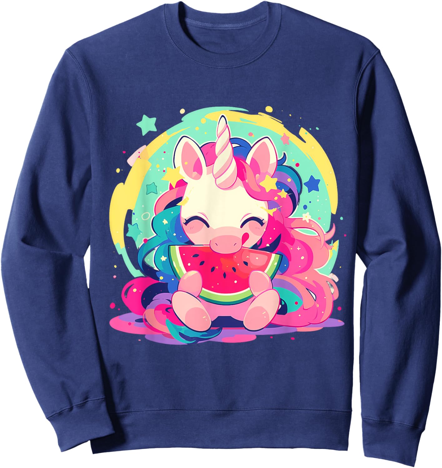 Watermelon Unicorn Colourful Artwork Motif Watermelon Fruit Sweatshirt - Sweatshirt | Navy