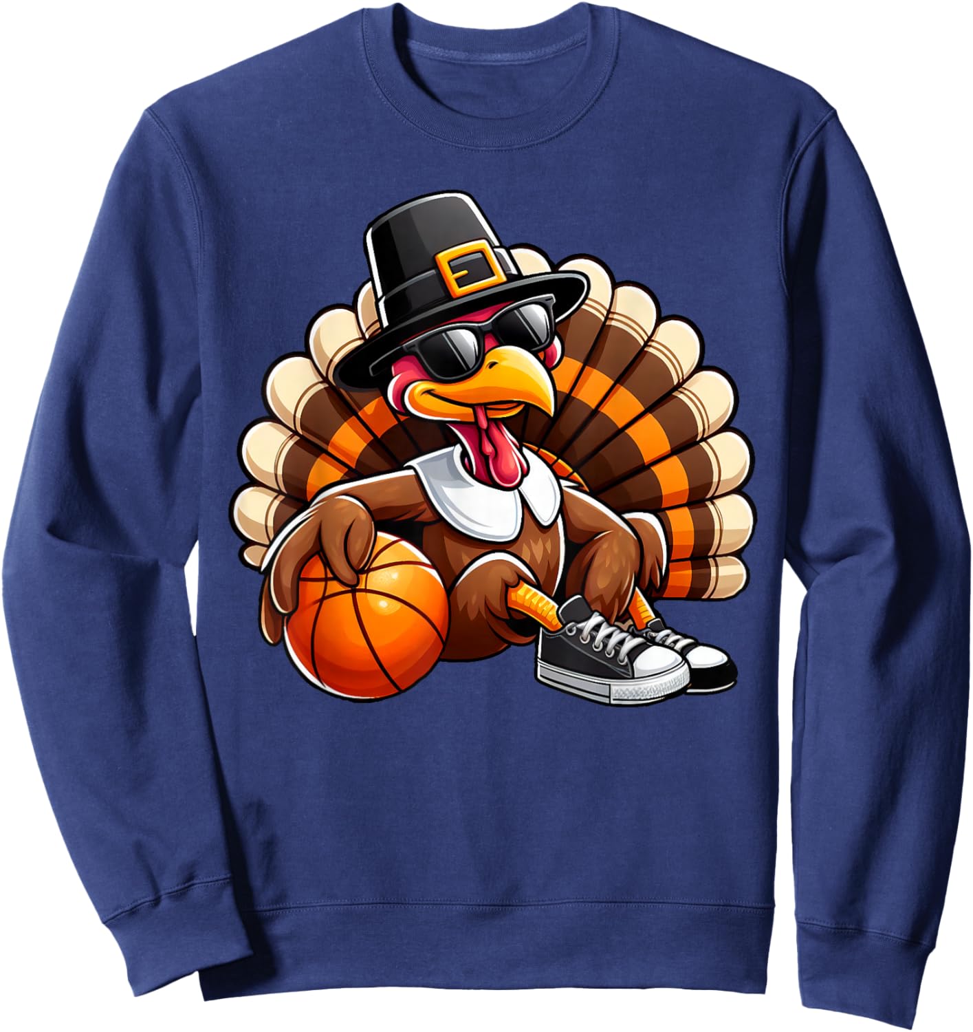 Turkey Basketball Thanksgiving Turkey Playing Basketball Sweatshirt - Sweatshirt | Navy