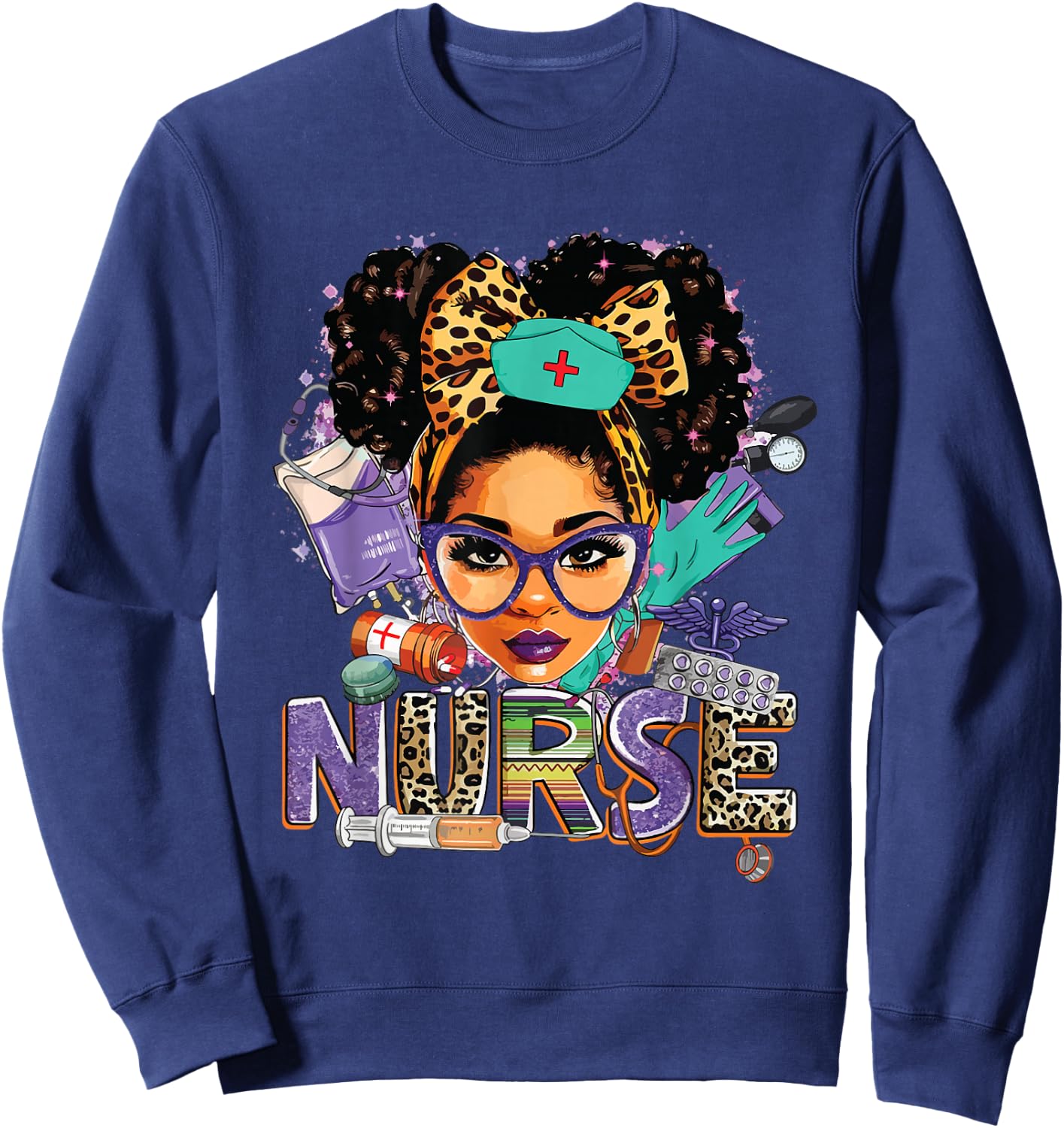 Black Strong Nurse Afro Love Melanin African American Women Sweatshirt - Sweatshirt | Navy