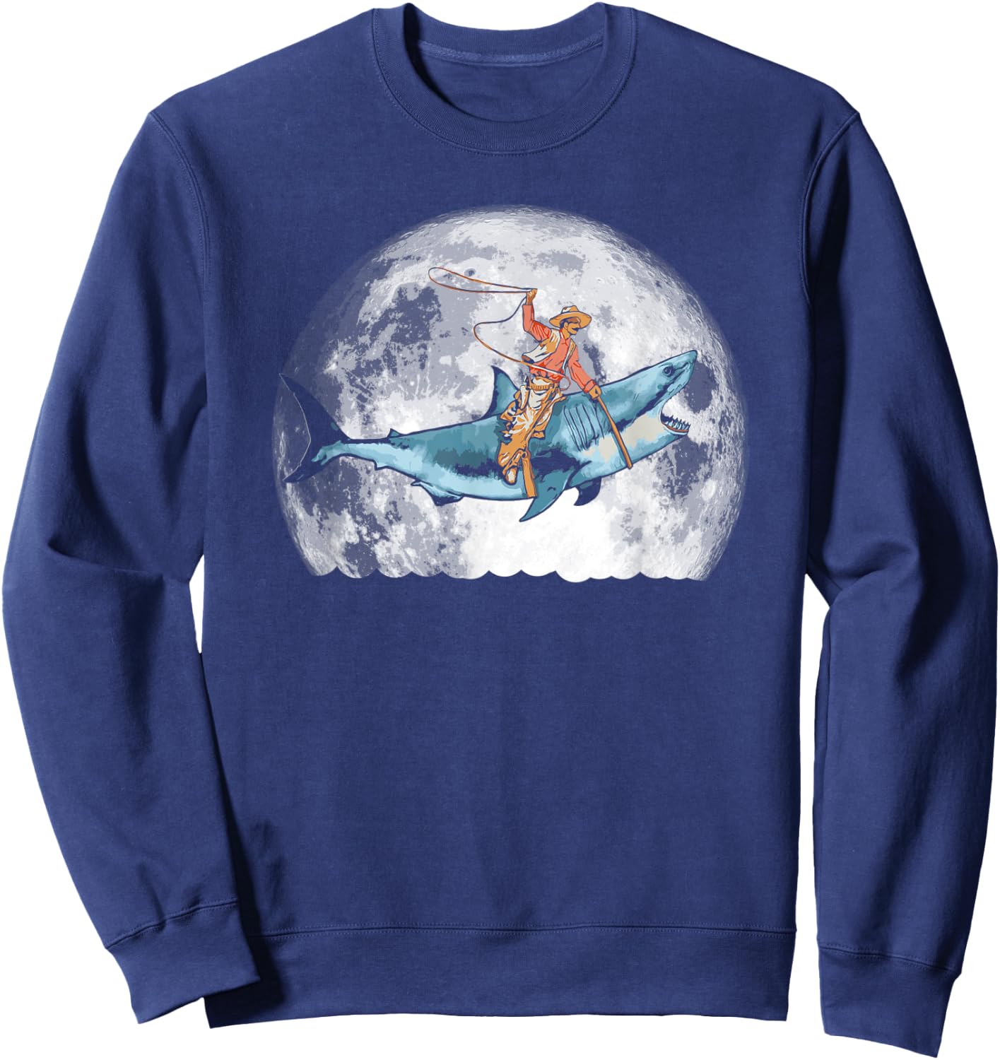 Shark Lover Rodeo Cowboy Riding Great White Vintage Funny Sweatshirt - Sweatshirt | Navy