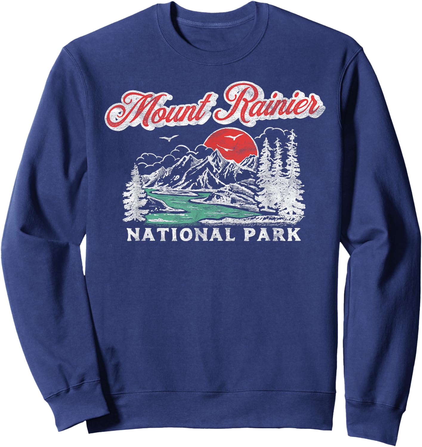 Mount Rainier National Park Retro 80's Mountains Graphic Sweatshirt - Sweatshirt | Navy