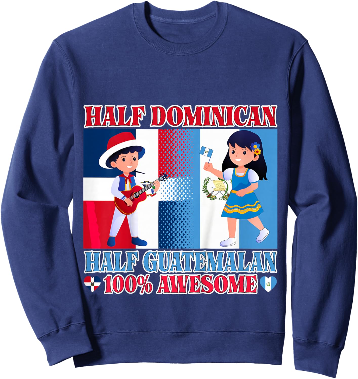 Half Guatemalan Half Dominican Republic Flag Toddler Girls Sweatshirt - Sweatshirt | Navy