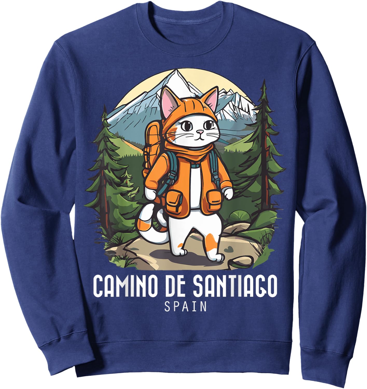 Cat Hiking Camino De Santiago Spain Souvenir Retro Mountain Women Sweatshirt - Sweatshirt | Navy