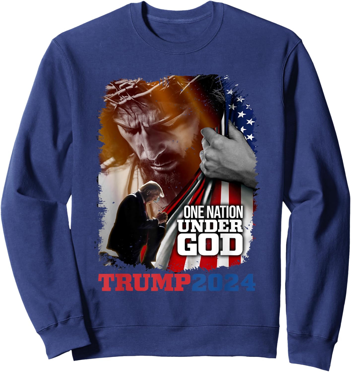 One Nation Under God President Trump 2024 America Christian Sweatshirt - Sweatshirt | Navy
