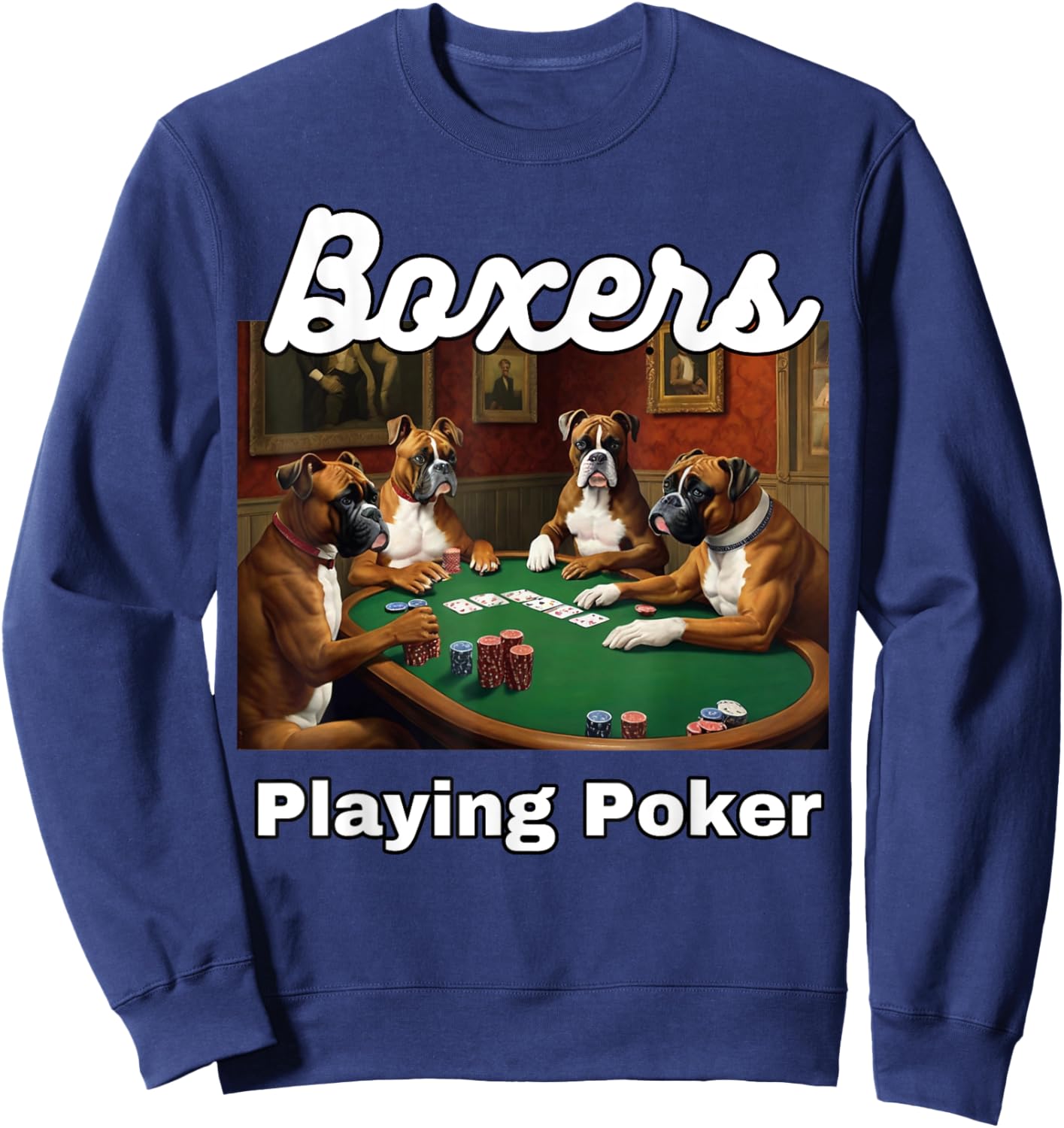 Dogs Playing Poker Boxers Dog Boxer Card Game Cards Women Kids Sweatshirt - Sweatshirt | Navy