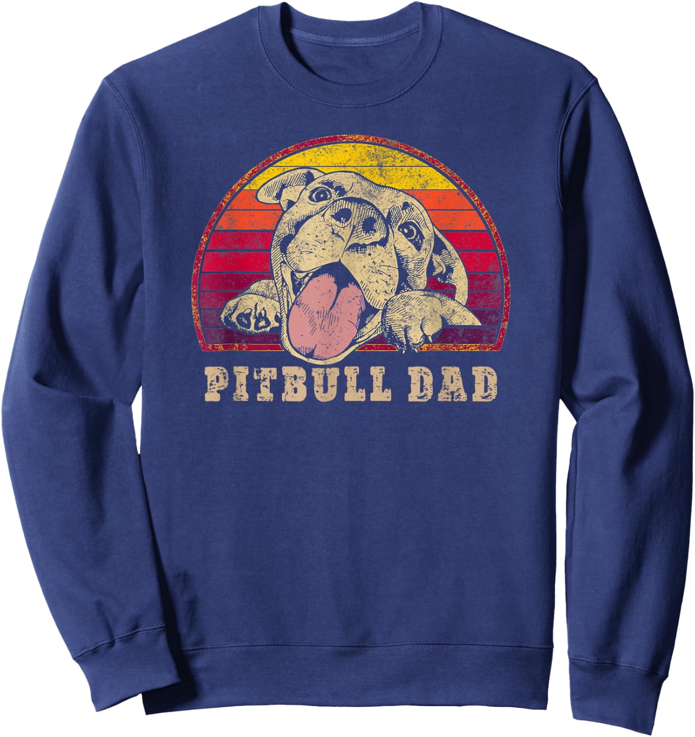 Pitbull Dad - Vintage Smiling Pitbull on Sunset Sweatshirt - Sweatshirt | Navy