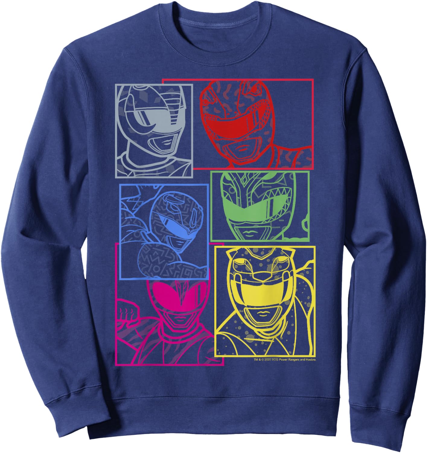 Power Rangers Group Shot Color Silhouette Line Art Panels Sweatshirt - Sweatshirt | Navy