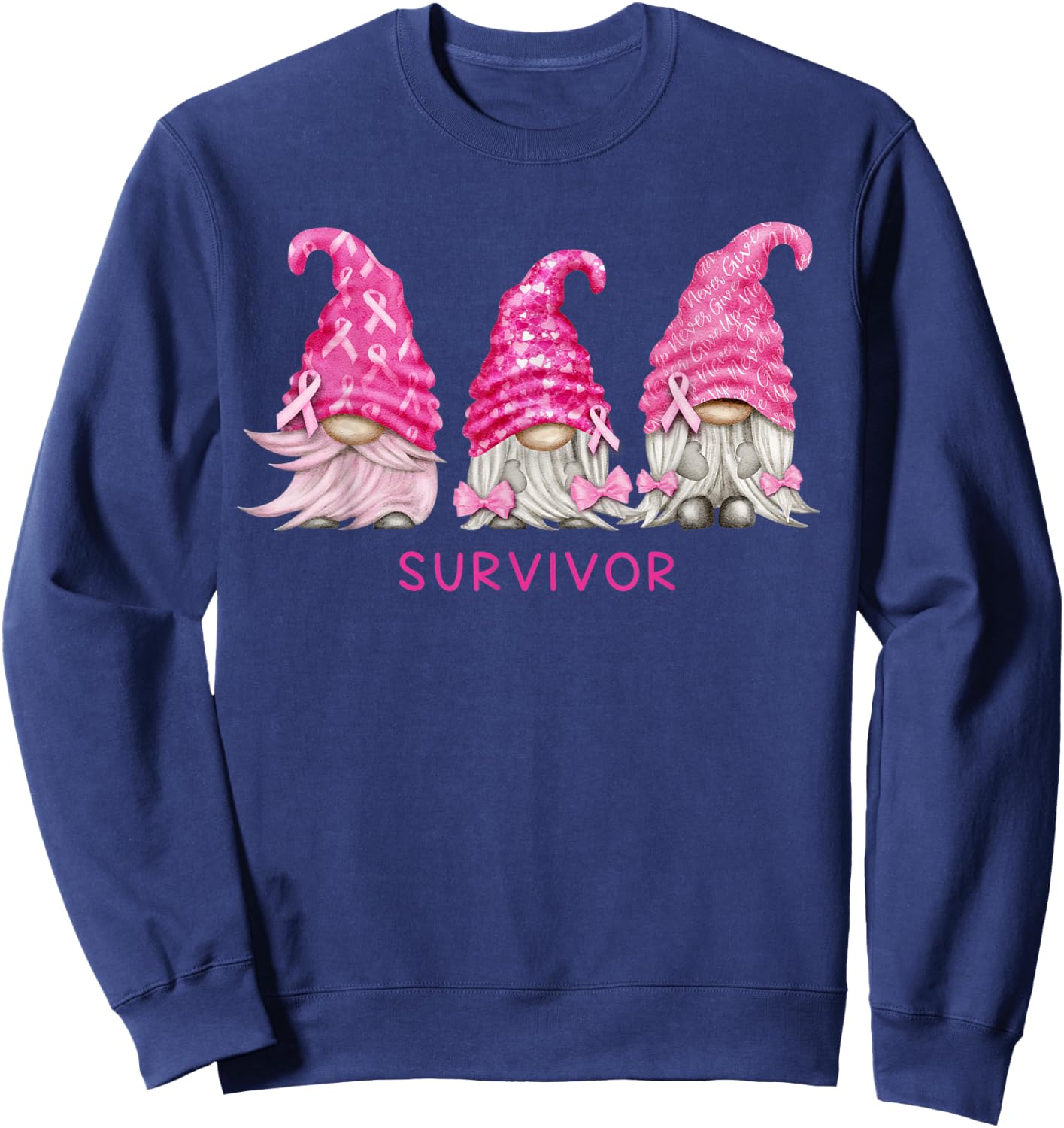 Gnome Breast Cancer Survivor Pink October Ribbon Awareness Sweatshirt - Sweatshirt | Navy