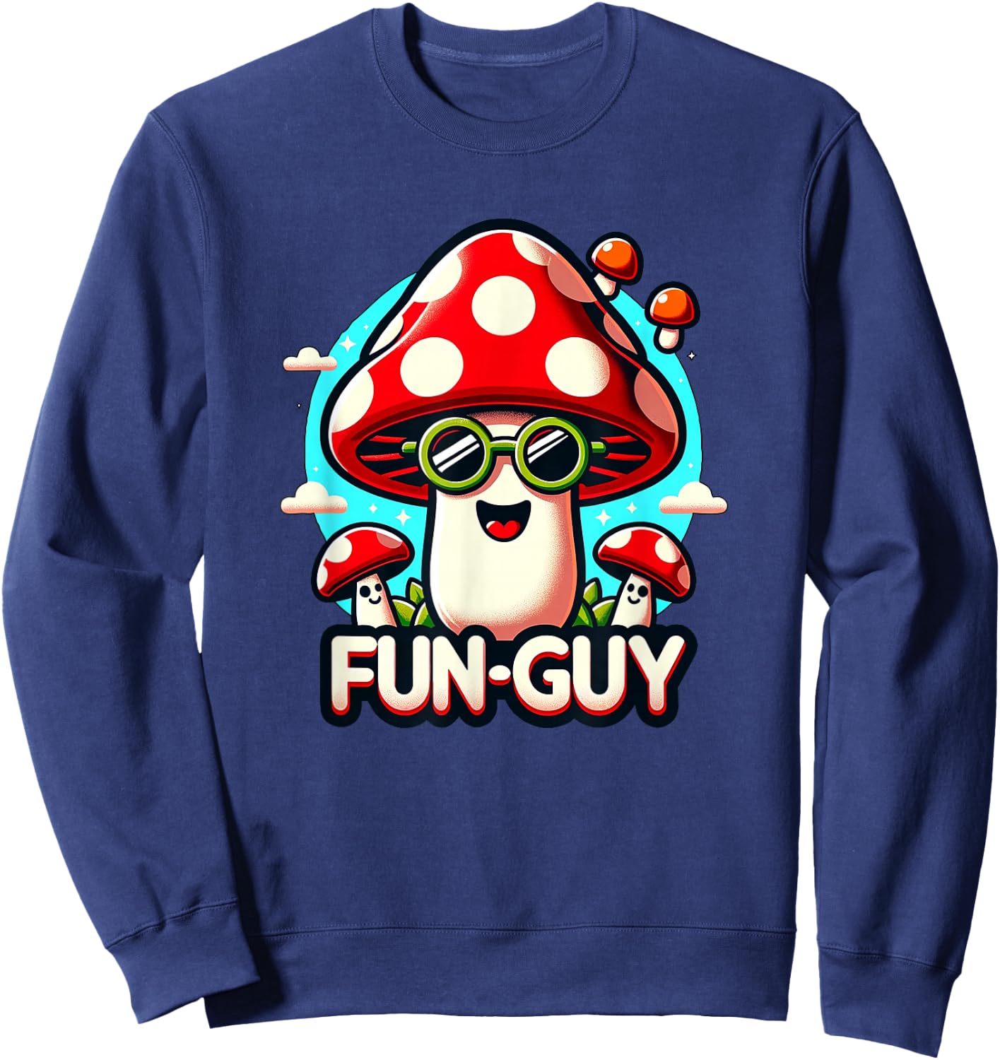 Kids & Toddler Fun Pun 'FUN-GUY' Funny Cute Mushroom Themed Sweatshirt - Sweatshirt | Navy