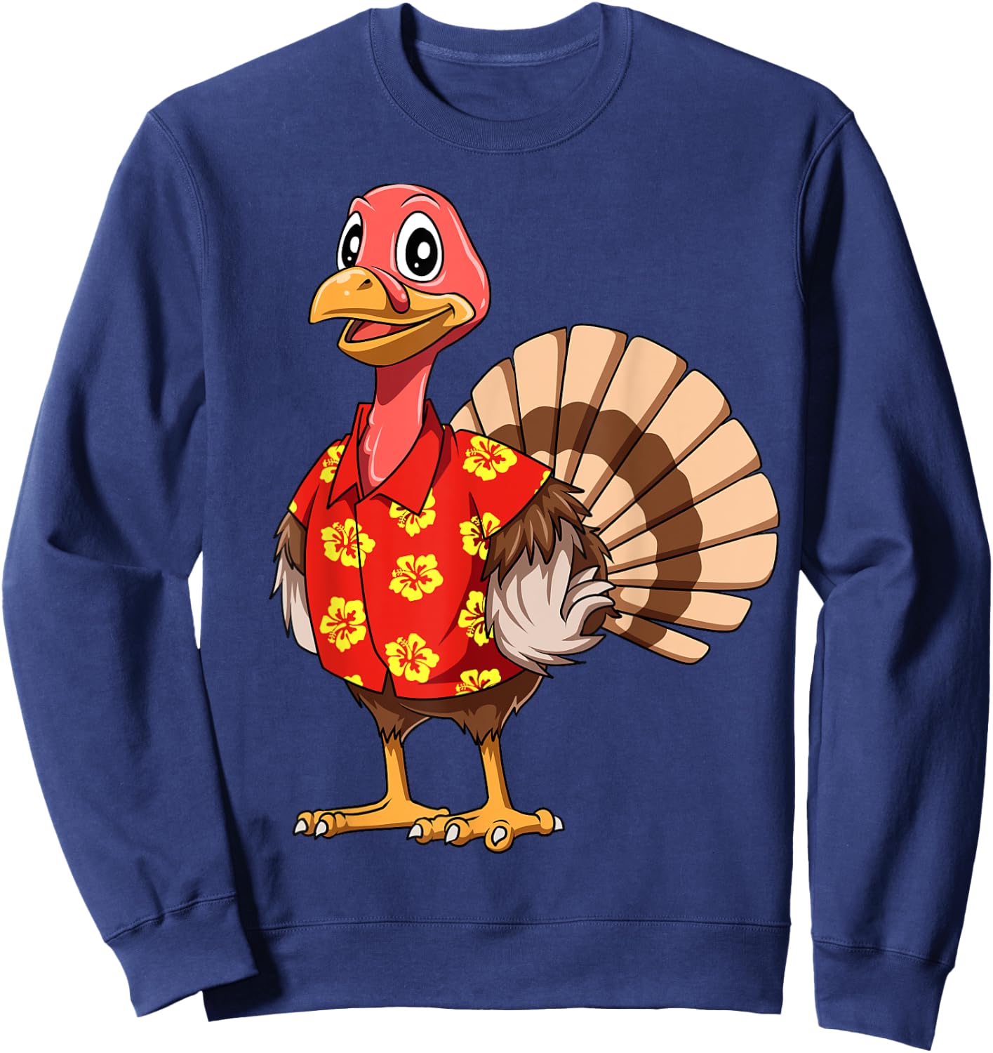 Turkey Hawaiian Thanksgiving Turkey Funny Hawaii Beach Party Men Women Kids Sweatshirt - Sweatshirt | Navy