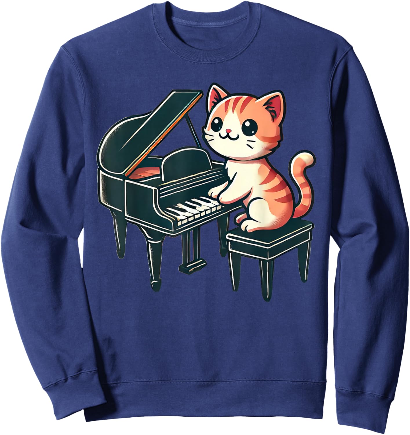 Cute Cat Playing Piano Cats Musician Music Sweatshirt - Sweatshirt | Navy