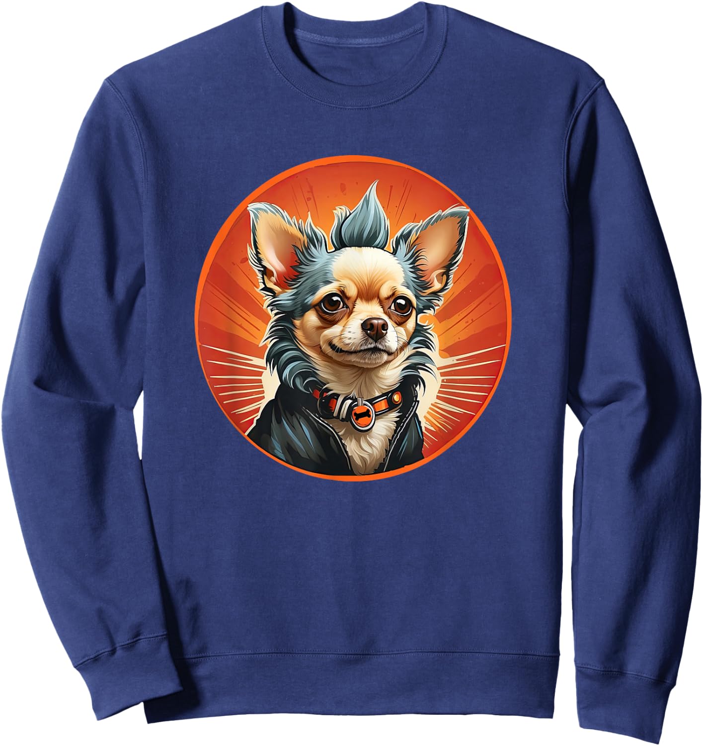 Punk Chihuahua Mohawk Motorcycle Jacket Treat Bone Rock Dad Sweatshirt - Sweatshirt | Navy