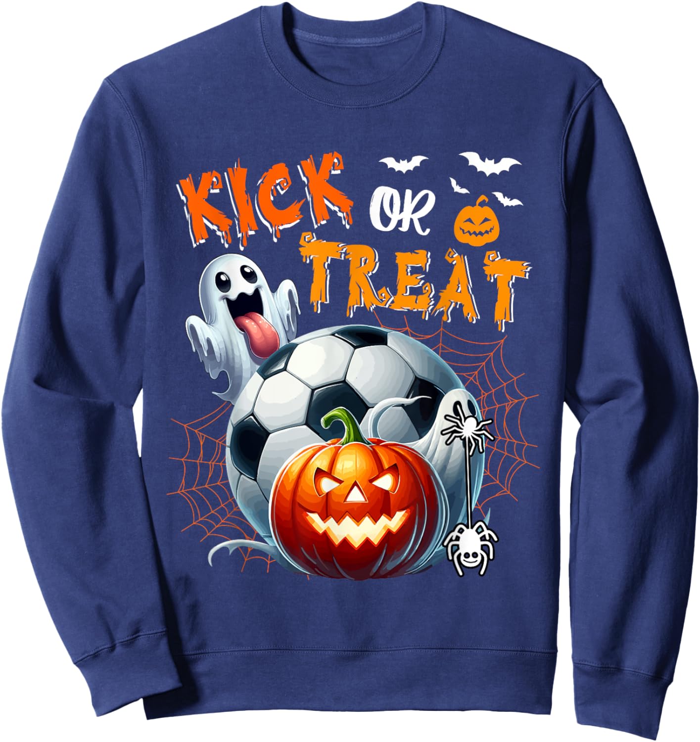 Trick Or Treat Funny Joke Kick Halloween Soccer Player Lover Sweatshirt - Sweatshirt | Navy