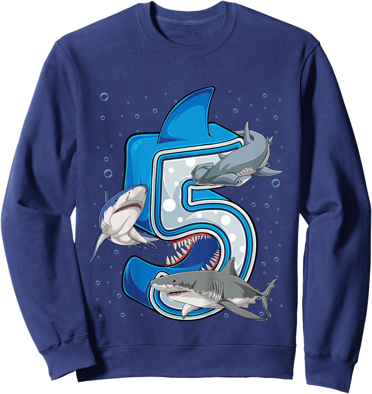 5th Birthday Boys Shark 5 years Old Ocean Shark B-day Sweatshirt - Sweatshirt | Navy