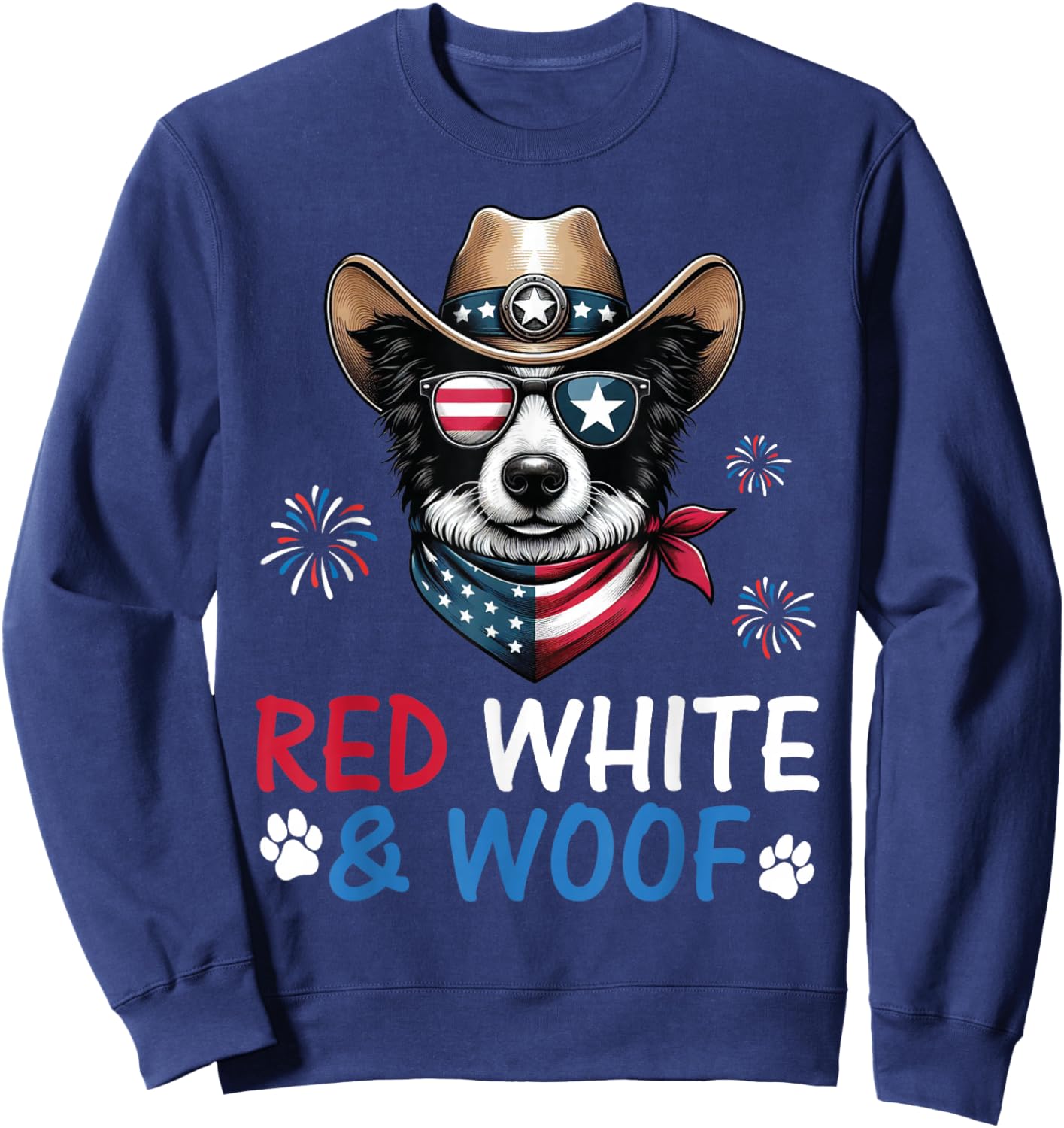 Border Collie Cowboy Costume Fireworks Red White and Woof Sweatshirt - Sweatshirt | Navy
