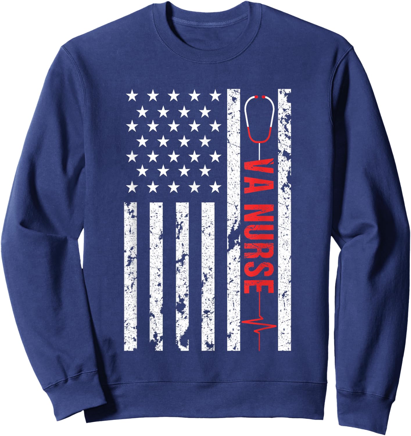 VA Nurse Vintage Patriotic American Flag USA 4th of July Sweatshirt - Sweatshirt | Navy